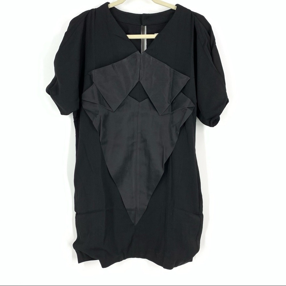 Black Silk MIni Dress Small Line & Dot Cocktail Evening Dress NEW